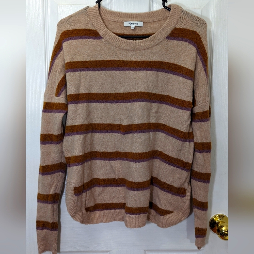 Madewell Sweater Alpaca Wool Blend Striped brown pullover sweater - size - S